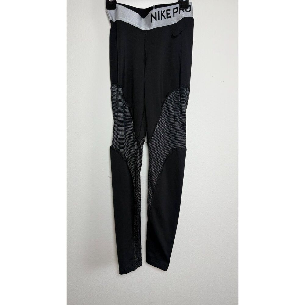 Nike Pro Dri-FIT Compression Tights Black Silver Mesh Training Leggings